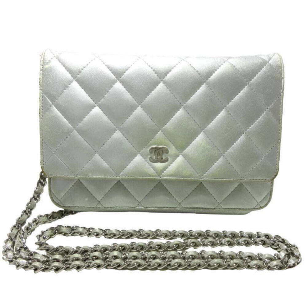 CHANEL  Lambskin Quilted Wallet On Chain WOC Silver 15*